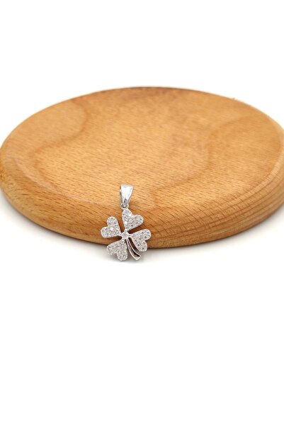 Güler Yüzlü Silver ZİRKON TAŞLI YONCA GÜMÜŞ KOLYE UCU - RODYUM BEYAZ