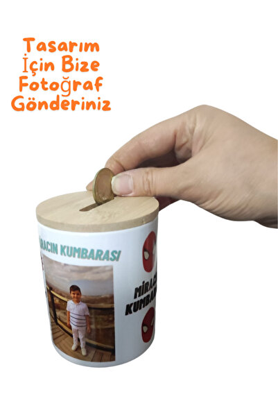 Miracix Porselen Bambu Kapaklı Kumbara Kişiye Özel Fotoğraflı Tasarım