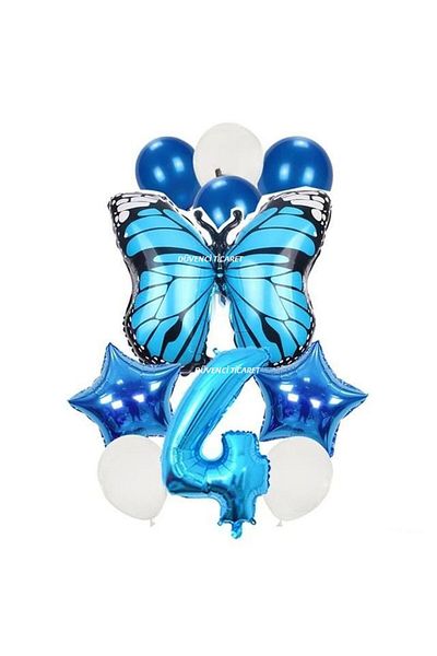 DÜVENCİ TİCARET Blue Butterfly Foiled Age Balloon Set