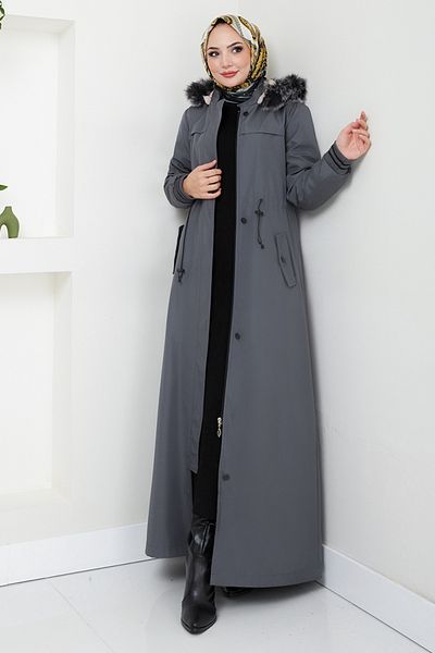 ModaMerve Παλτό Anthracite MSS0853-M με φερμουάρ μπροστά