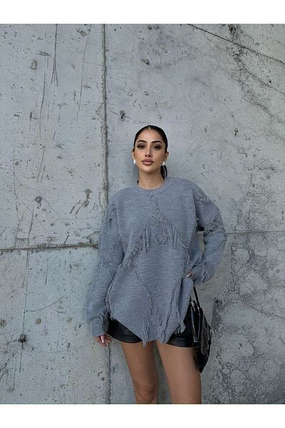kenza'a Pulover oversize pentru damă, cu detaliu de frânghie