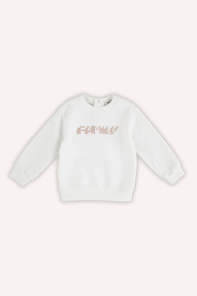 Panço Erkek Bebek Nakışlı Ekru Sweatshirt