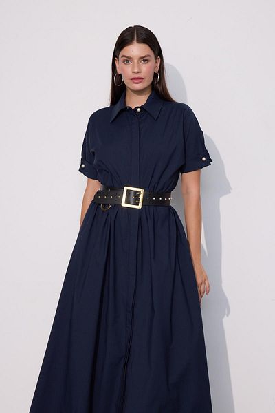 NOK İSTANBUL Le Splash Belt Detailed Maxi Dress Navy Blue