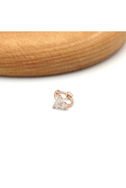 Güler Yüzlü Silver ÜÇ TAŞ ÇİÇEK HALKA GÜMÜŞ TRAGUS PIERCING - ROSE BAKIR