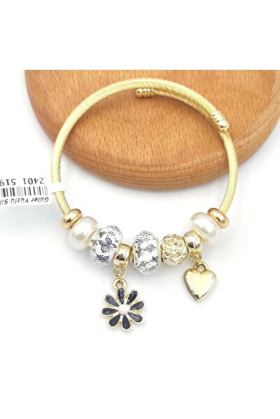 Güler Yüzlü Silver STEEL CHAMOMILE BLACK AND WHITE BALL SLINGING BRACELET
