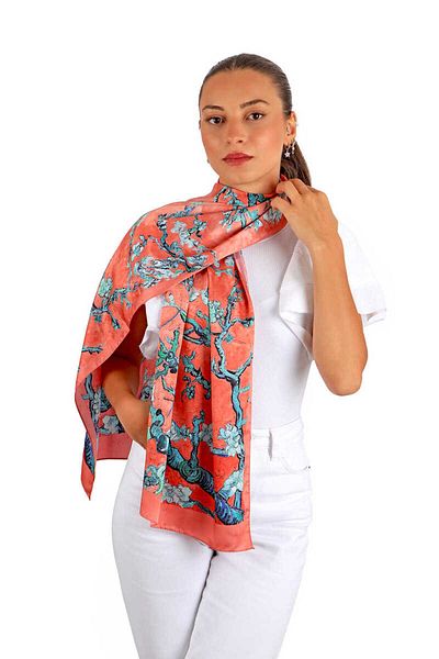 Bursa İpek Pomegranate Almond Flower Silky Scarf