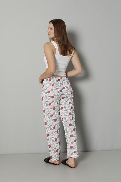 DONEX Cotton Thin Breathable Fabric Ribbon Waist Detailed Printed Women's Pajamas Bottom