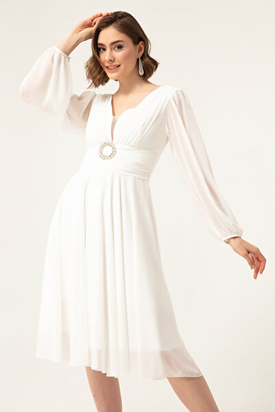 Lafaba Dámské večerní šaty s bílým kamenným páskem