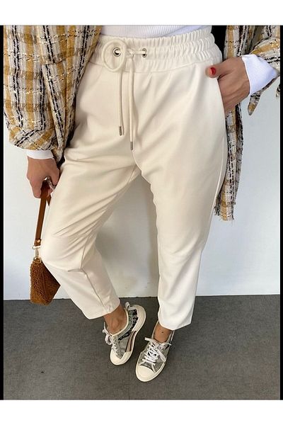 OXEDCO Waist Lace Knee Seam Detail Leather Trousers