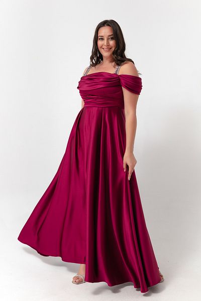 Lafaba Damen-Abendkleid in Übergröße mit Pflaumenstein-Trägern, drapiert