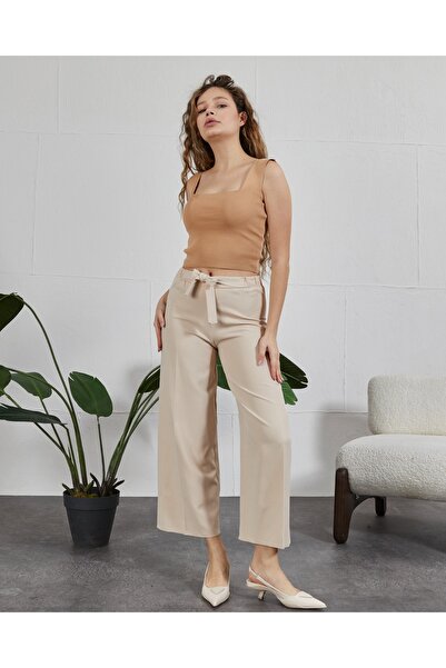 Fibula Beli Lastikli Bağcıklı Bol Paça Pantolon