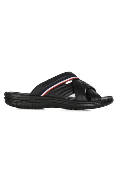 U.S. Polo Assn. Delmar Genuine Real Leather Black Anatomical Sole Male Slippers