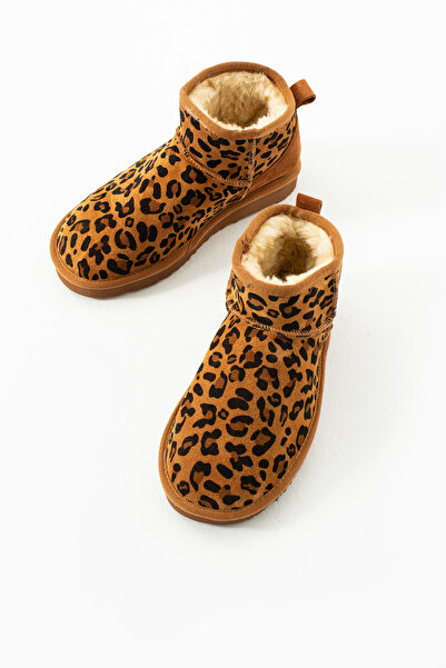 Friend & Trend Leopar Desen İçi Kürklü Hakiki Süet Deri Kışlık Bot FT00999