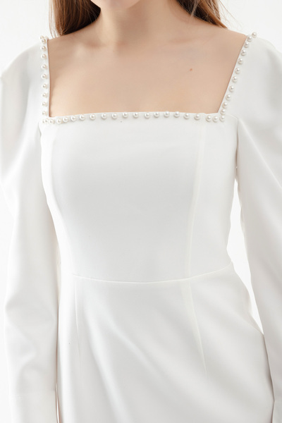 Lafaba Dámské večerní šaty Midi s bílým čtvercovým límcem