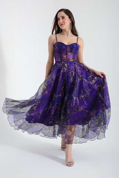 Lafaba Lila Design Organza Abendkleid für Damen