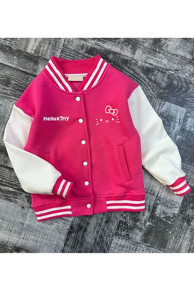 C&C OKULCUNUZ Детско бяло яке за колеж с щампа Hello Kitty отпред и отзад