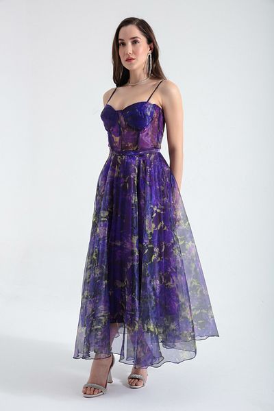 Lafaba Lila Design Organza Abendkleid für Damen