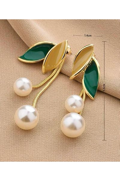 Nice For You Vintage Long Tassel Leaf and Pearl Earrings