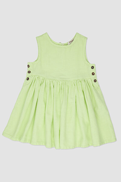 Panço Kız Bebek Eteği Volanlı Yeşil Elbise