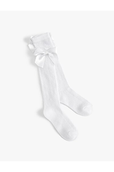 nacar çarşı Детски бели чорапи до коляното с панделки и ленти