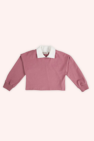 Panço Kız Çocuk Yakalı Uzun Kollu Pembe Tişört