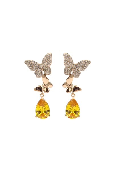Güler Yüzlü Silver XUPING Yellow Stone Detailed Butterfly Earrings