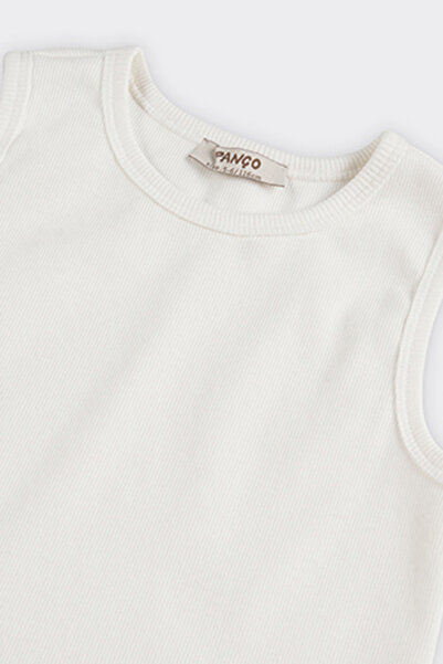 Panço Kız Çocuk Metal Aksesuarlı Ekru Atlet