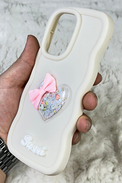 Vip Case Xiaomi Redmi 13C Compatible Colorful Heart Ribbon Detailed Glittery Wavy Sweety Case