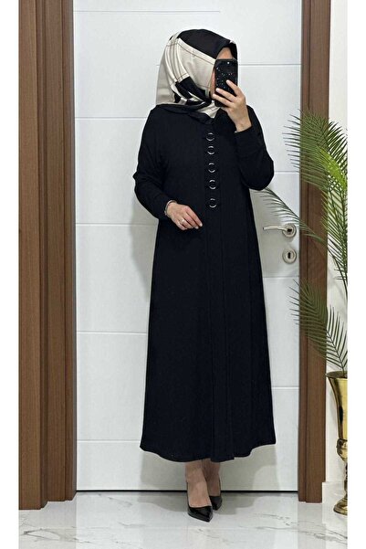 modasura 1660  K 70 SİYAH fitilli atlas kumaş halka detay  buyuk beden elbise yeni sezon