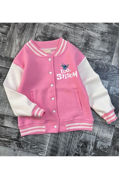 SELF CONTROL Lilo Stitch – detské biele rukávy, hrubá školská bunda s potlačou na chrbte, 3 vlákna