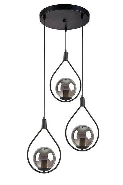 Modavize Deco Modern Design Cafe - Kitchen - Living Room - Living Room Black Color Smoked Glass 3-Piece Chandelier