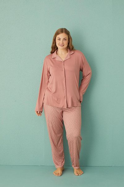 gd goldoremi 50851-9 Plus Size Women's Polka Dot Front Buttoned Pajama Set