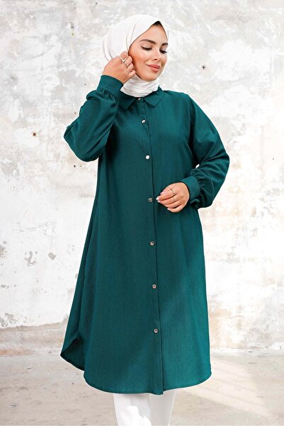 Bestenur Lisa Long Button Tunic 1249 - Σμαραγδένιο Πράσινο