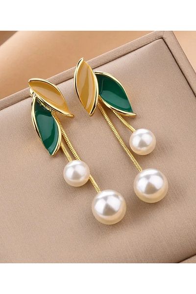 Nice For You Vintage Long Tassel Leaf and Pearl Earrings