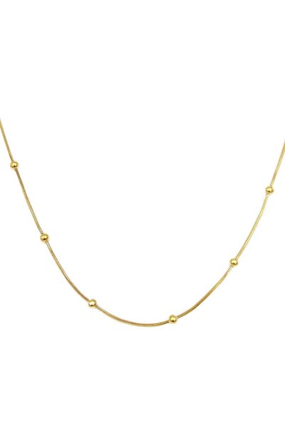 Güler Yüzlü Silver قلادة سلسلة كروية من الفولاذ 65 سم ذهبية اللون