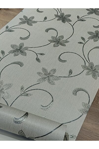 KMS HOME Gri Gümüş Çiçekli Hava Alabilen Silinebilir Duvar Kağıdı (53 cm enin...