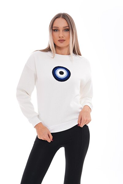 ŞİMAL Γυναικείο φούτερ με κέντημα με τρεις κλωστές με καρφίτσα του κακού ματιού 255006 -