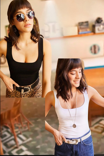 Qaju 2 штуки круглого коміра на бретельках, атлетська блуза з сатину