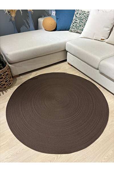 MaVaux Jüt Yuvarlak Hasır Görünümlü Klasik Halı Kilim
