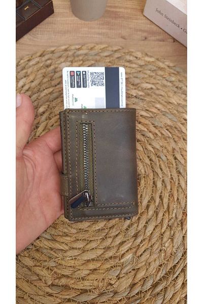 GoGoPlus Boise Crayze Unisex Genuine Leather Mechanized Wallet - Khaki