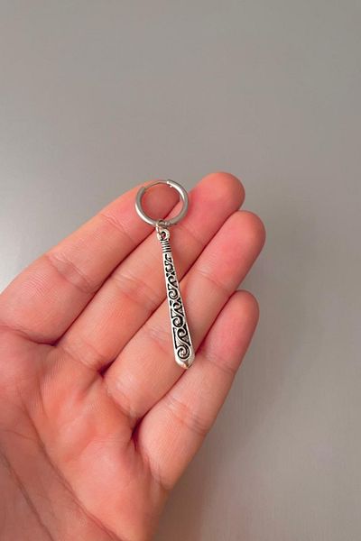 Jaida Moda Unisex Silver Tribal Patterned Bar Dangle Steel Hoop Earrings