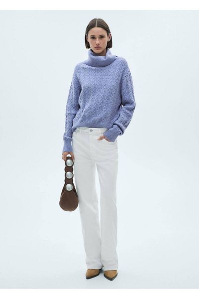 MANGO Woman Guler ondulat, pulover din tricot