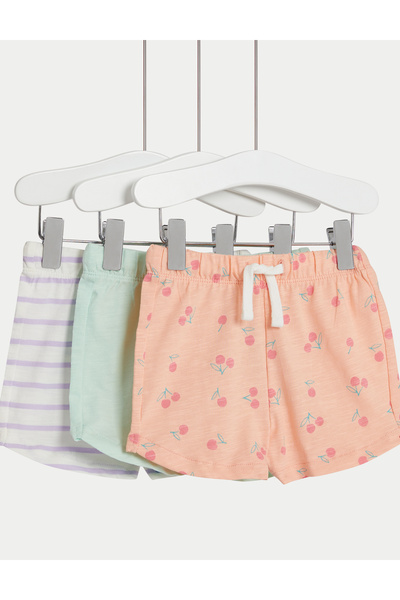 Marks & Spencer Saf Pamuklu Lastikli 3'lü Şort (0-3 Yaş)