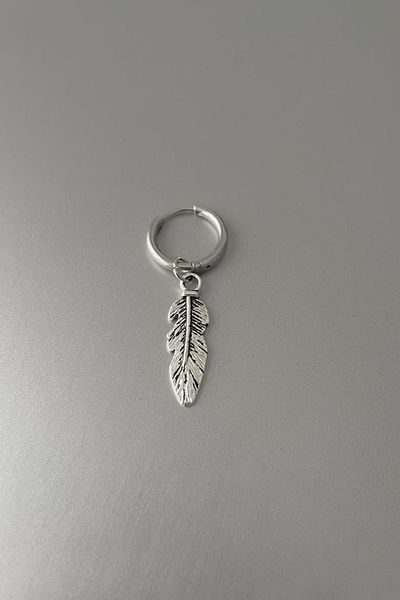 Jaida Moda Unisex Silver Large Feather Figured Steel Hoop Earrings