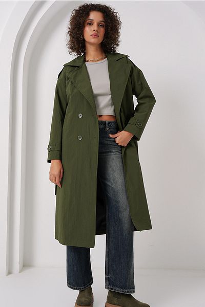 Bigdart 5936 Zweireihiger Trenchcoat mit Kragen – Khaki