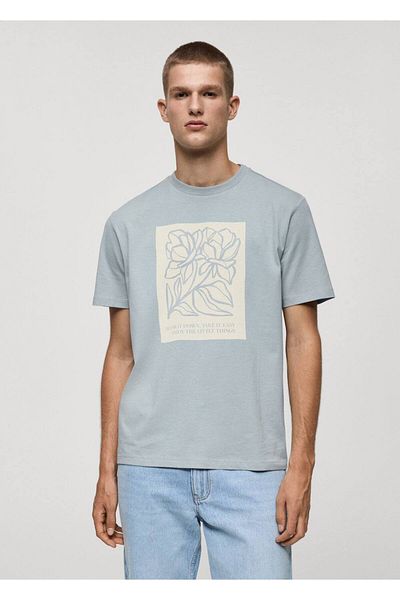 MANGO Man T-shirt από 100% βαμβάκι με στάμπα στο στήθος