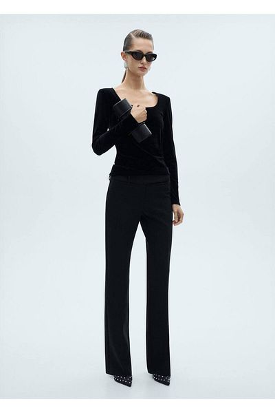 MANGO Woman Low-Cut Velvet T-Shirt