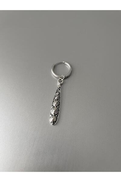 Jaida Moda Unisex Silver Gothic Bar Patterned Steel Hoop Earrings