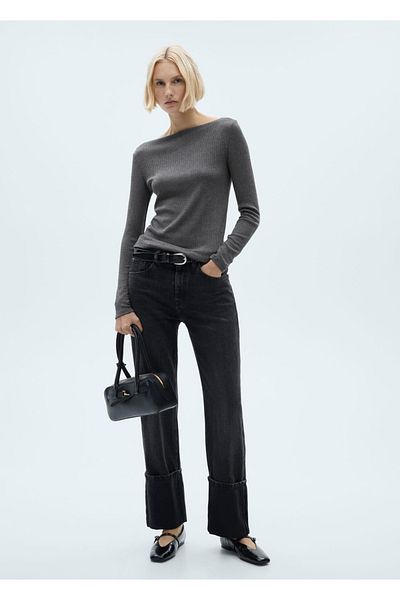 MANGO Woman Tricou tricotat cu mânecă lungă