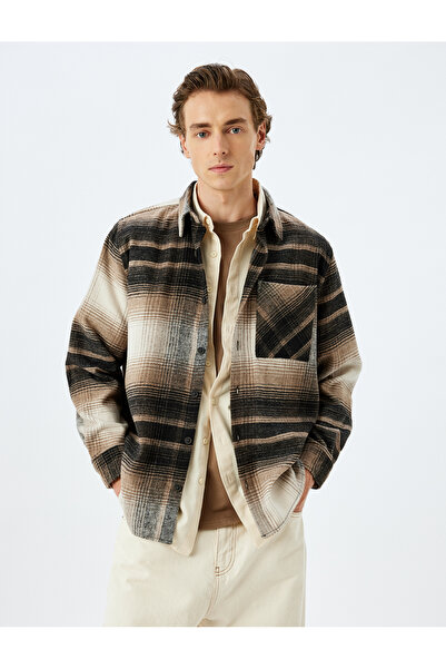 Koton Кафява карирана мъжка риза за възрастни 5Wam60026Hw